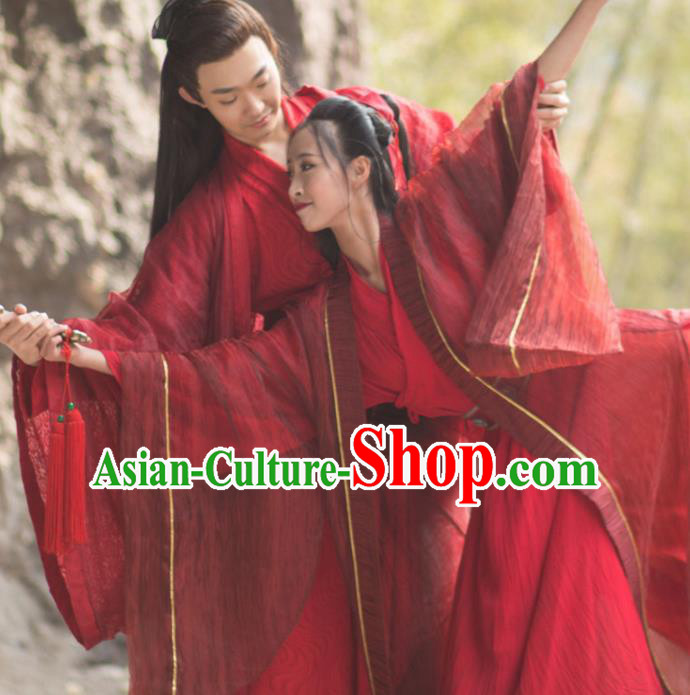 Traditional Chinese Jin Dynasty Swordswoman Red Hanfu Dress Ancient Wedding Historical Costume for Women