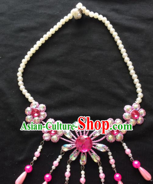 Asian Chinese Beijing Opera Jewelry Accessories Pearls Pink Flower Necklace for Women