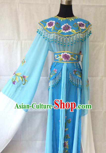Traditional Chinese Beijing Opera Diva Peri Costume Ancient Princess Blue Hanfu Dress for Women