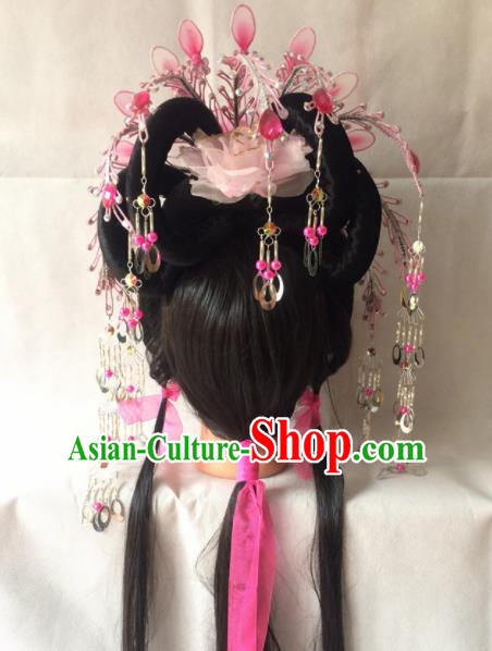 Asian Chinese Beijing Opera Hair Accessories Ancient Princess Pink Phoenix Coronet for Women