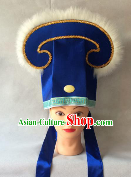 Asian Chinese Traditional Beijing Opera Niche Headwear Ancient Nobility Childe Royalblue Hat for Men