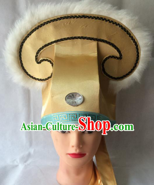 Asian Chinese Traditional Beijing Opera Niche Headwear Ancient Nobility Childe Golden Hat for Men