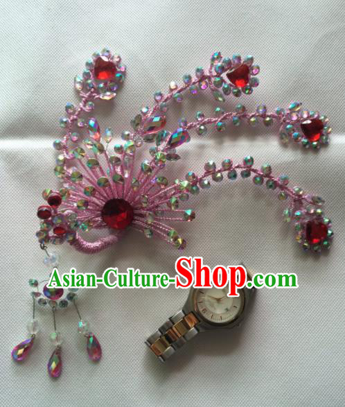 Asian Chinese Beijing Opera Actress Hair Accessories Pink Phoenix Hair Clip Ancient Princess Hairpins for Women