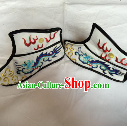 Asian Chinese Beijing Opera Takefu White Embroidered Boots Ancient Swordsman Shoes for Men