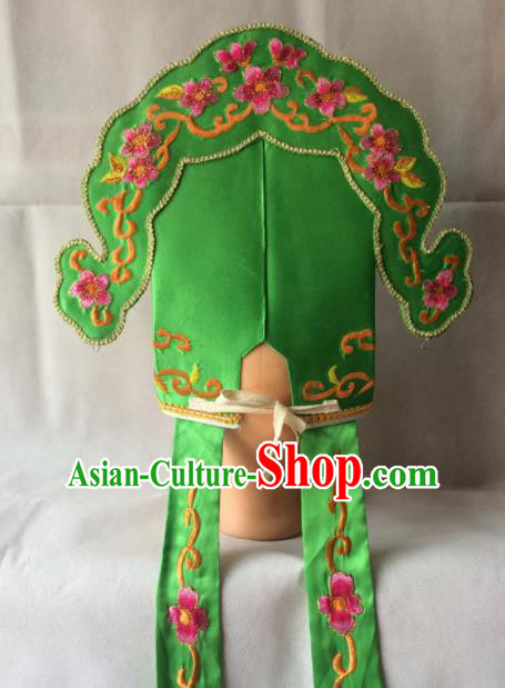 Asian Chinese Traditional Beijing Opera Niche Headwear Ancient Scholar Green Hat for Men