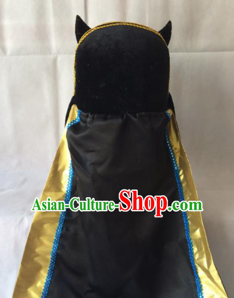 Asian Chinese Beijing Opera Takefu Headwear Ancient Swordsman Black Hat for Men