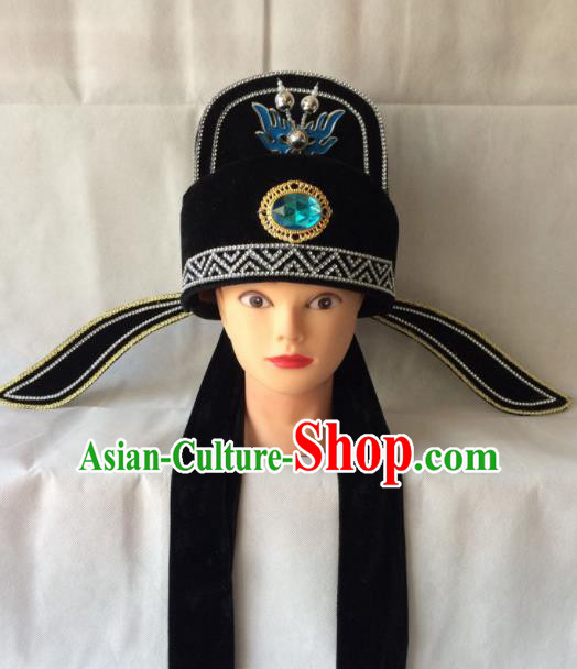 Asian Chinese Beijing Opera Niche Headwear Ancient Gifted Scholar Black Hat for Men