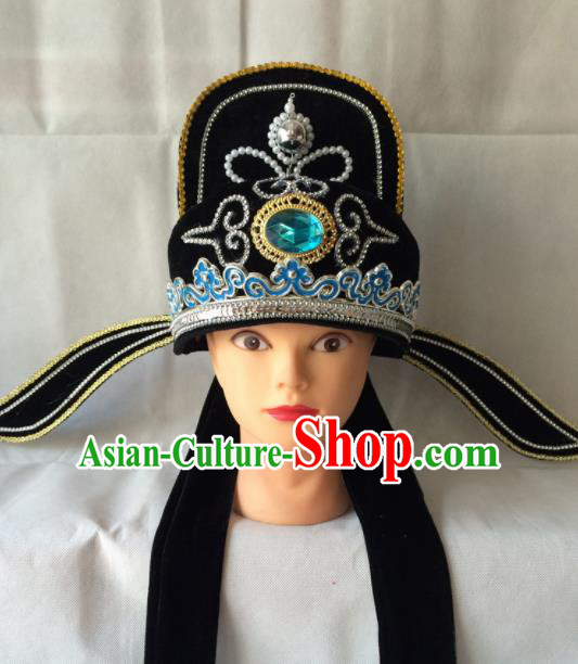 Asian Chinese Beijing Opera Niche Headwear Ancient Number One Scholar Black Hat for Men