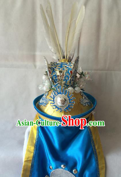 Asian Chinese Beijing Opera Prince Golden Helmet Headwear Ancient General Hat for Men