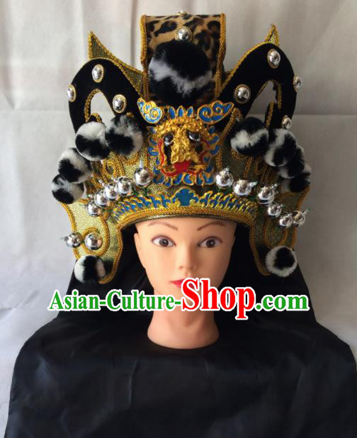 Asian Chinese Beijing Opera Takefu Black Helmet Headwear Ancient Prince Hat for Men