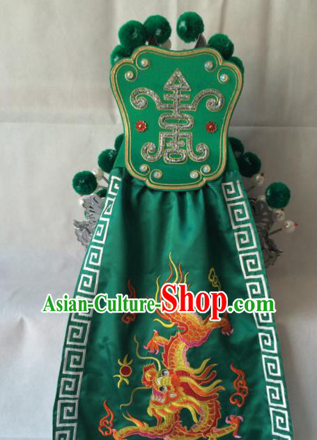 Asian Chinese Traditional Beijing Opera Headwear Ancient General Green Helmet for Men