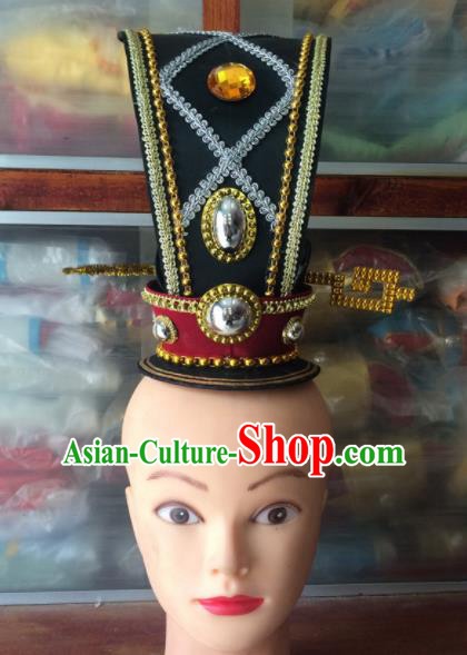 Asian Chinese Traditional Beijing Opera Headwear Ancient Royal Highness Black Hairdo Crown for Men
