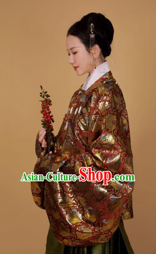 Traditional Chinese Ancient Ming Dynasty Dowager Historical Costume Blouse and Horse Face Skirt Complete Set