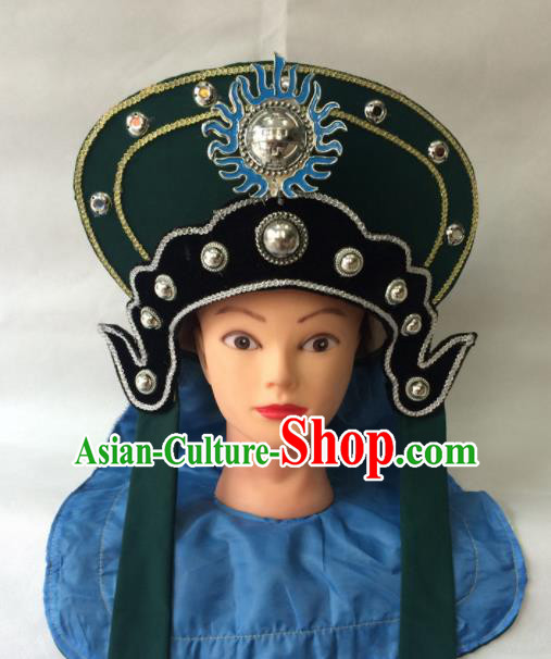 Asian Chinese Beijing Opera Hair Accessories Ancient Female Warrior Green Hat for Women