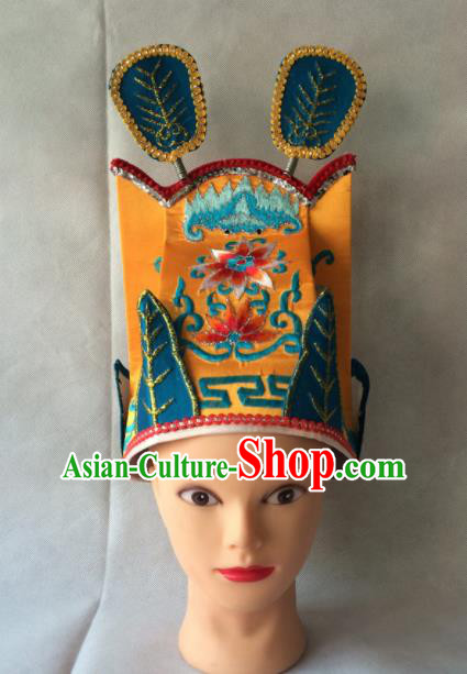 Asian Chinese Traditional Beijing Opera Headwear Ancient Taoist Priest Golden Hat for Men