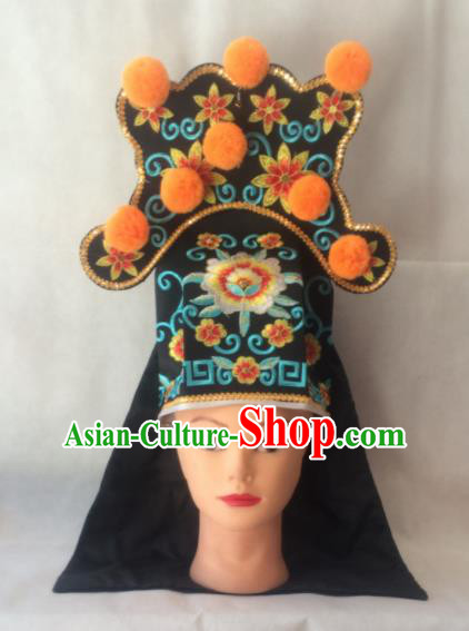 Asian Chinese Traditional Beijing Opera Takefu Headwear Ancient Warrior Black Hat for Men