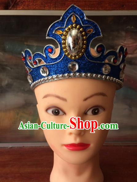 Asian Chinese Traditional Beijing Opera Takefu Headwear Ancient Prince Blue Head Crown for Men