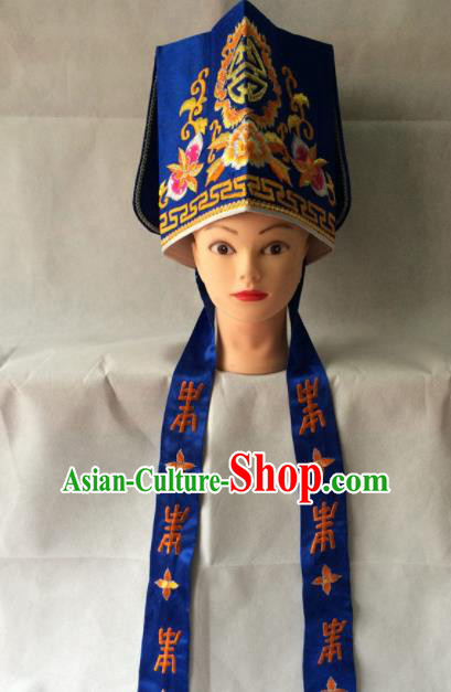 Asian Chinese Traditional Beijing Opera Old Men Headwear Ancient Landlord Royalblue Hat for Men