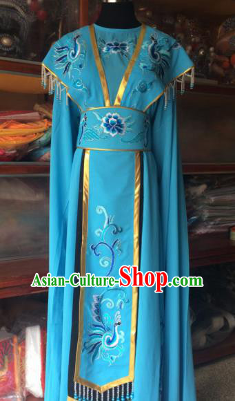 Traditional Chinese Beijing Opera Diva Costume Ancient Peri Princess Blue Dress for Women