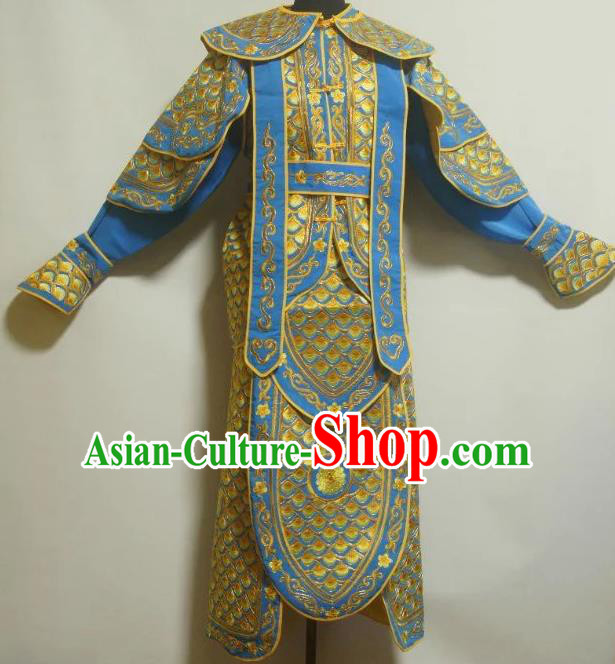 Traditional Chinese Beijing Opera Takefu Costume Ancient Warrior Blue Clothing
