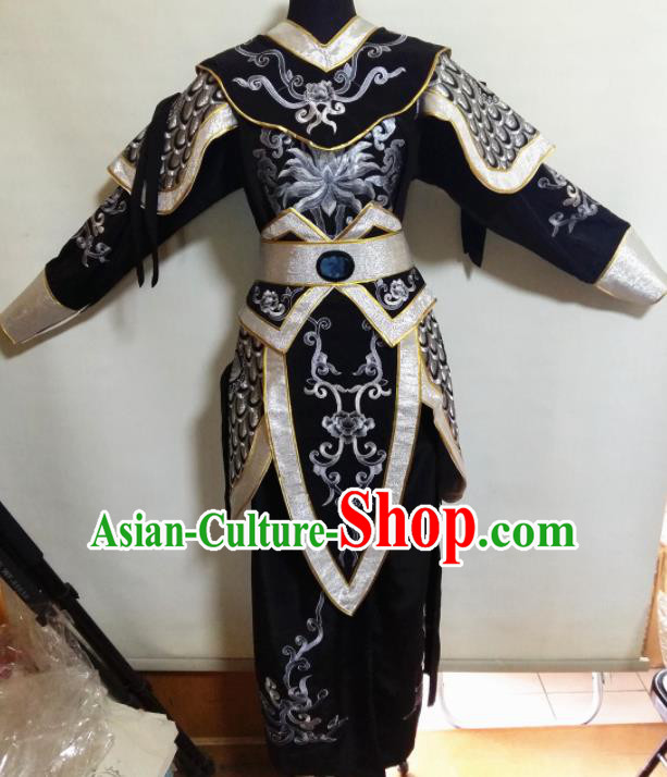 Traditional Chinese Beijing Opera Blues Costume Ancient Warrior Black Clothing for Women