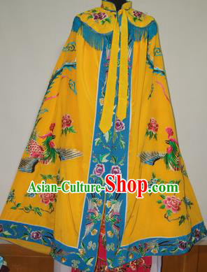 Traditional Chinese Beijing Opera Actress Costume Ancient Princess Embroidered Yellow Cloak for Women