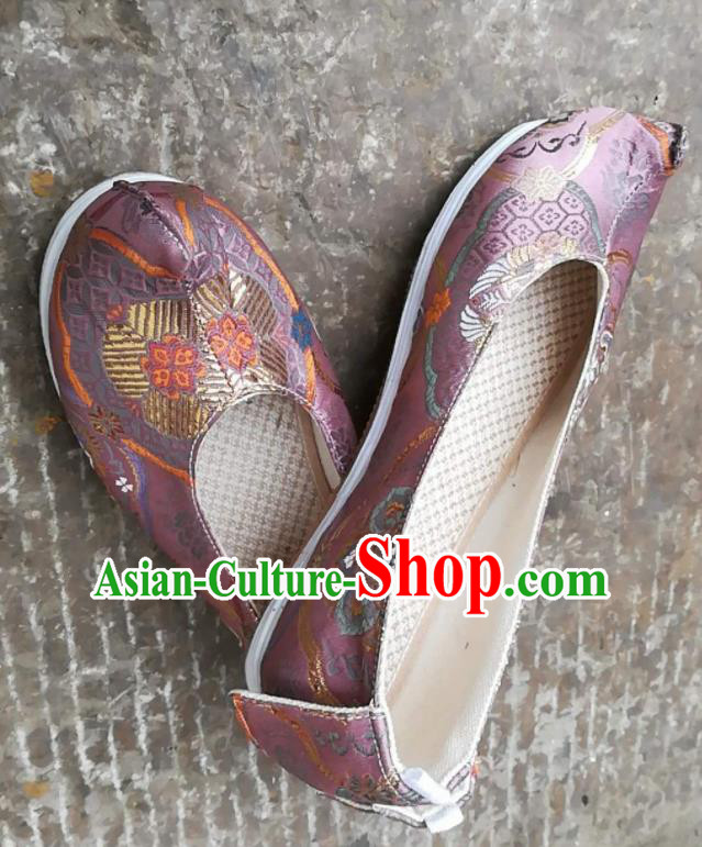Asian Chinese Traditional Shoes Ancient Song Dynasty Lilac Brocade Shoes Hanfu Shoes for Women