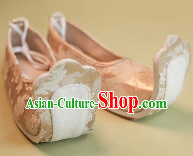 Asian Chinese Traditional Shoes Ancient Han Dynasty Princess Pink Brocade Shoes Hanfu Shoes for Women