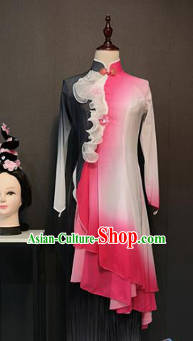 Asian Chinese Traditional Classical Dance Costume Fan Dance Rosy Dress for Women