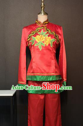 Asian Chinese Traditional Classical Dance Costume Drum Dance Red Clothing for Women