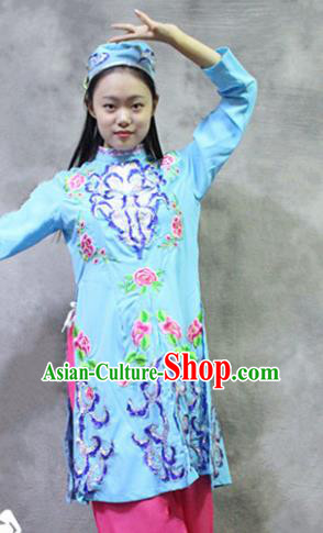 Asian Chinese Traditional Ethnic Costume Hui Nationality Dance Blue Dress for Women