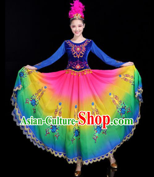 Chinese Traditional Ethnic Dance Costume Uyghur Nationality Folk Dance Dress for Women