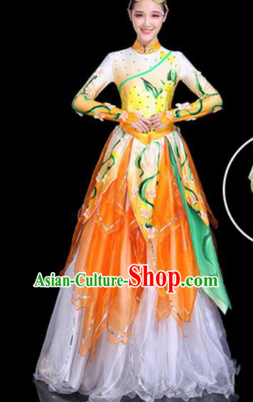 Traditional Chinese Stage Performance Costume Classical Dance Orange Dress for Women