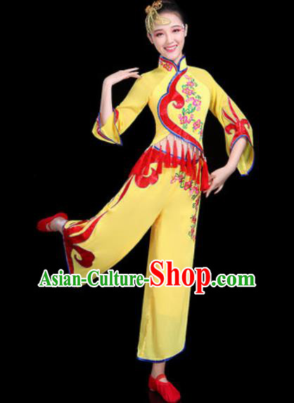 Chinese Traditional Folk Dance Yangko Dance Costume Fan Dance Yellow Clothing for Women