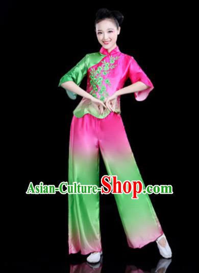 Chinese Traditional Folk Dance Yangko Dance Costume Fan Dance Rosy Clothing for Women