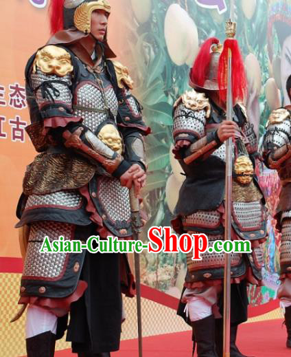 Chinese Ancient Drama Han Dynasty General Body Armor and Helmet Complete Set