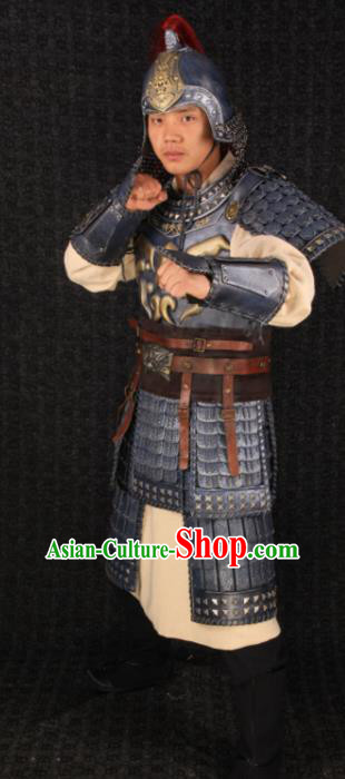 Chinese Song Dynasty Drama Warrior Costume Ancient Soldier Body Armor and Helmet Complete Set