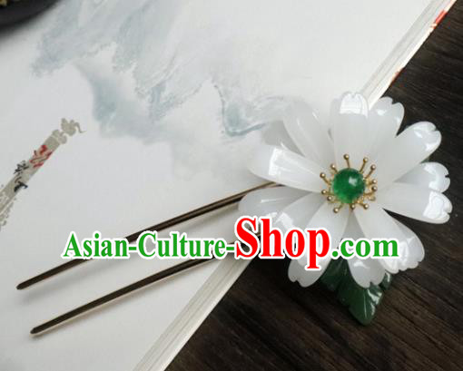 Chinese Ancient Palace Hair Accessories Traditional Classical White Flower Hairpins for Women