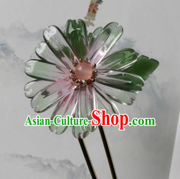 Chinese Ancient Palace Hair Accessories Traditional Classical Pink Bead Flower Hairpins for Women