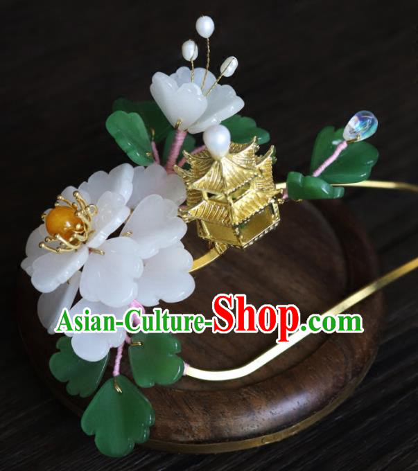 Chinese Ancient Palace Hair Accessories Traditional Classical White Flowers Hair Comb for Women