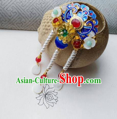 Chinese Ancient Palace Hair Accessories Traditional Classical Blueing Tassel Hair Claw for Women