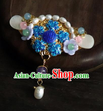 Chinese Ancient Palace Jewelry Accessories Traditional Classical Blueing Pearls Brooch for Women