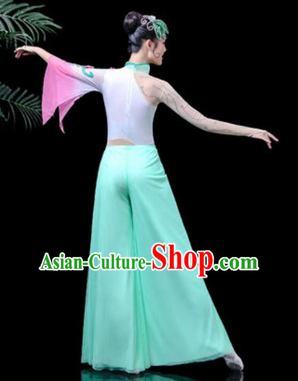 Traditional Chinese Stage Performance Costume Folk Dance Fan Dance Green Clothing for Women