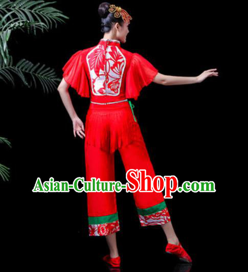 Traditional Chinese Stage Performance Costume Folk Dance Yangko Dance Red Clothing for Women