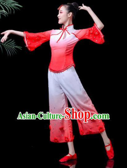 Traditional Chinese Yangko Dance Stage Performance Costume Folk Dance Red Clothing for Women