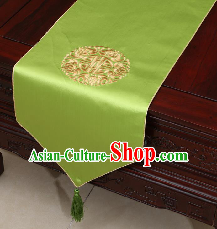 Chinese Classical Embroidered Green Brocade Table Flag Traditional Satin Household Ornament Table Cover