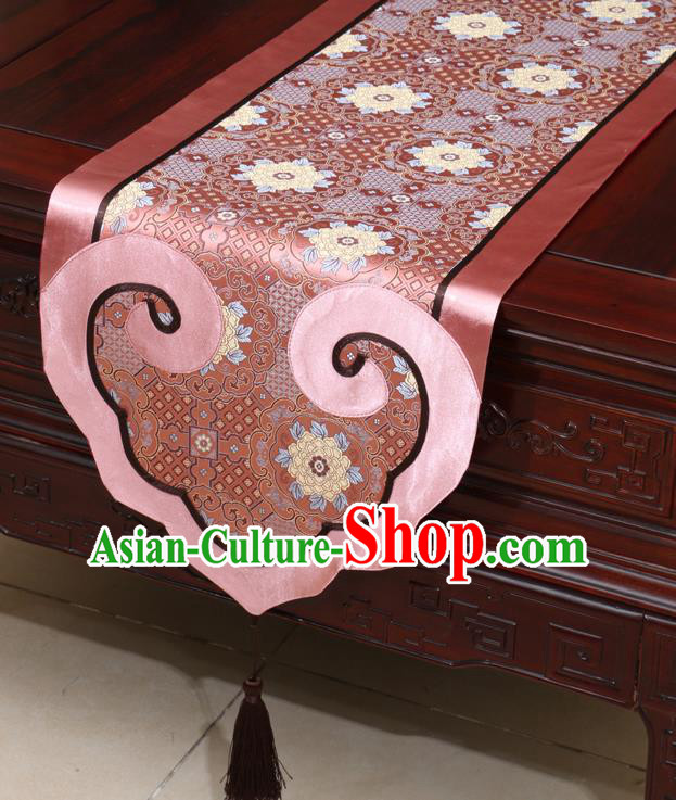 Chinese Classical Peony Pattern Pink Satin Table Flag Traditional Brocade Household Ornament Table Cover