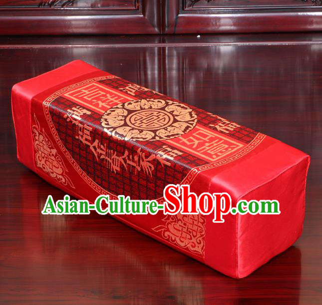 Chinese Traditional Household Accessories Armrest Pillow Classical Pattern Red Brocade Pillow