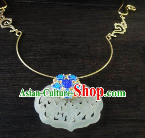 Chinese Ancient Palace Jewelry Accessories Traditional Classical Hanfu Blueing Jade Necklace for Women