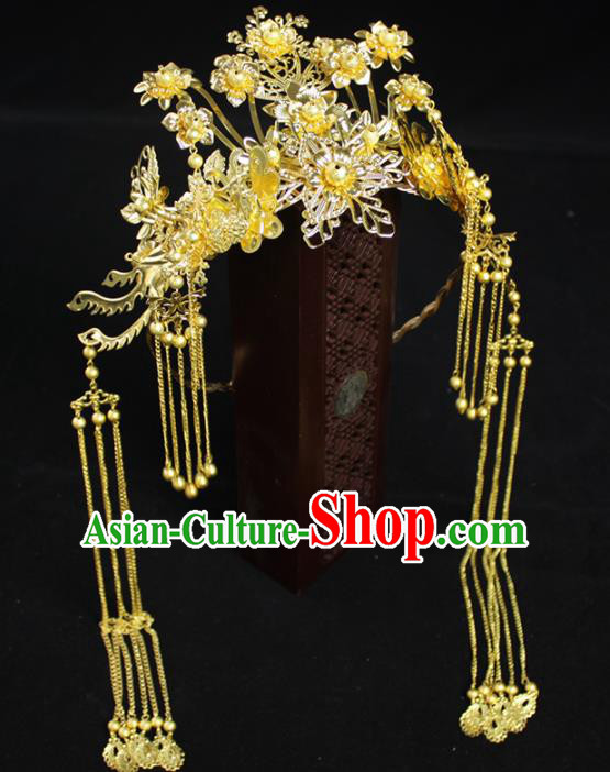 Chinese Ancient Palace Bride Hair Accessories Traditional Classical Wedding Phoenix Coronet Hairpins for Women